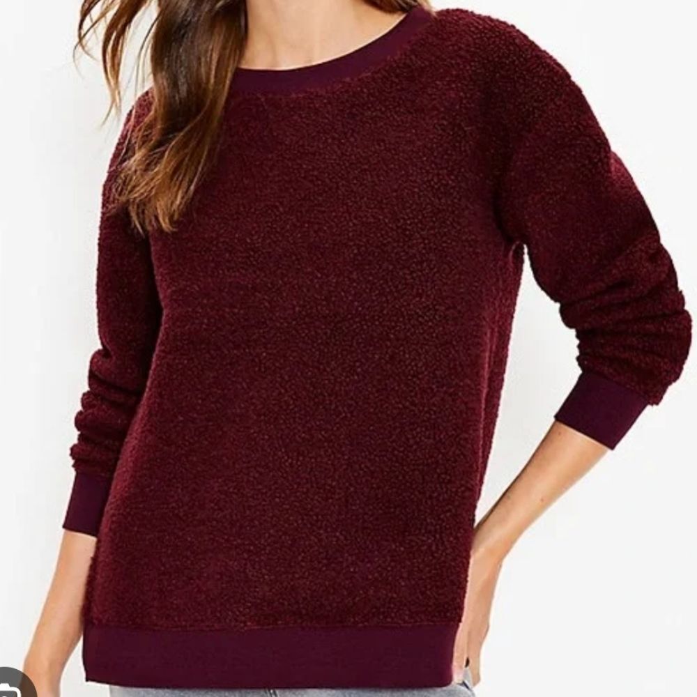 Loft Crew Neck Sherpa Fleece Lined Sweatshirt Burgundy Red Size M